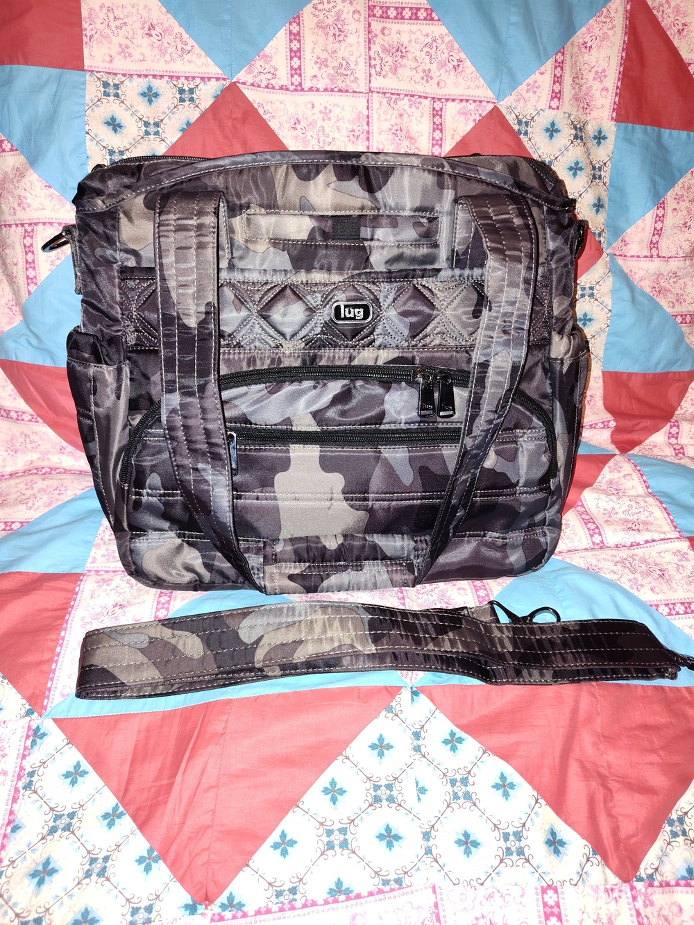 Lug Windjammer Camo Midnight Tote Bag with Detachable Strap - Black/Gray